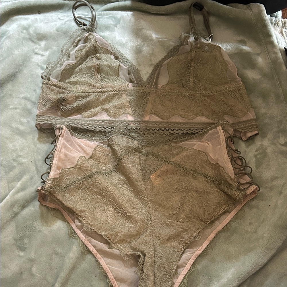 Victoria's Secret Olive Lace Bralette and Panty Set